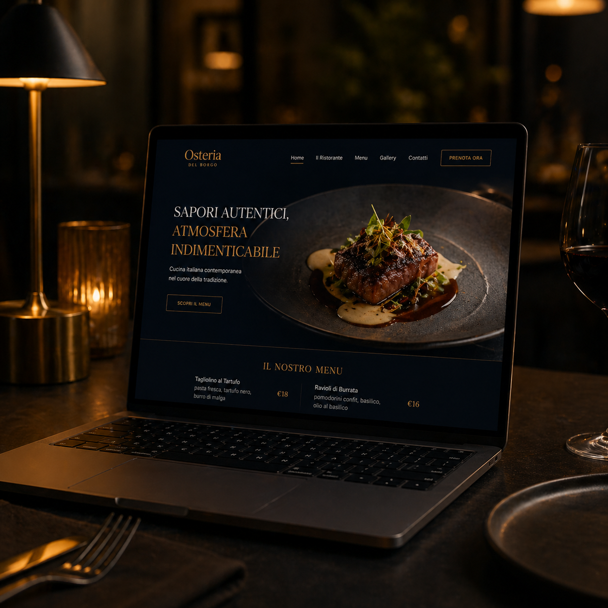 Sito web per ristorante su laptop